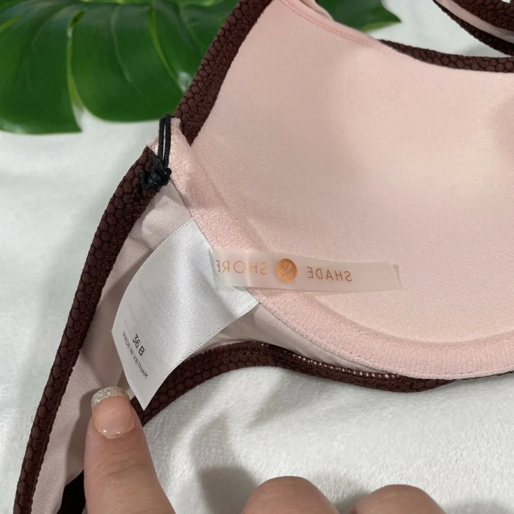 NWT Shade & Shore [ 36B ]‎ Lift Pique Textured Halter Bikini Top Brown